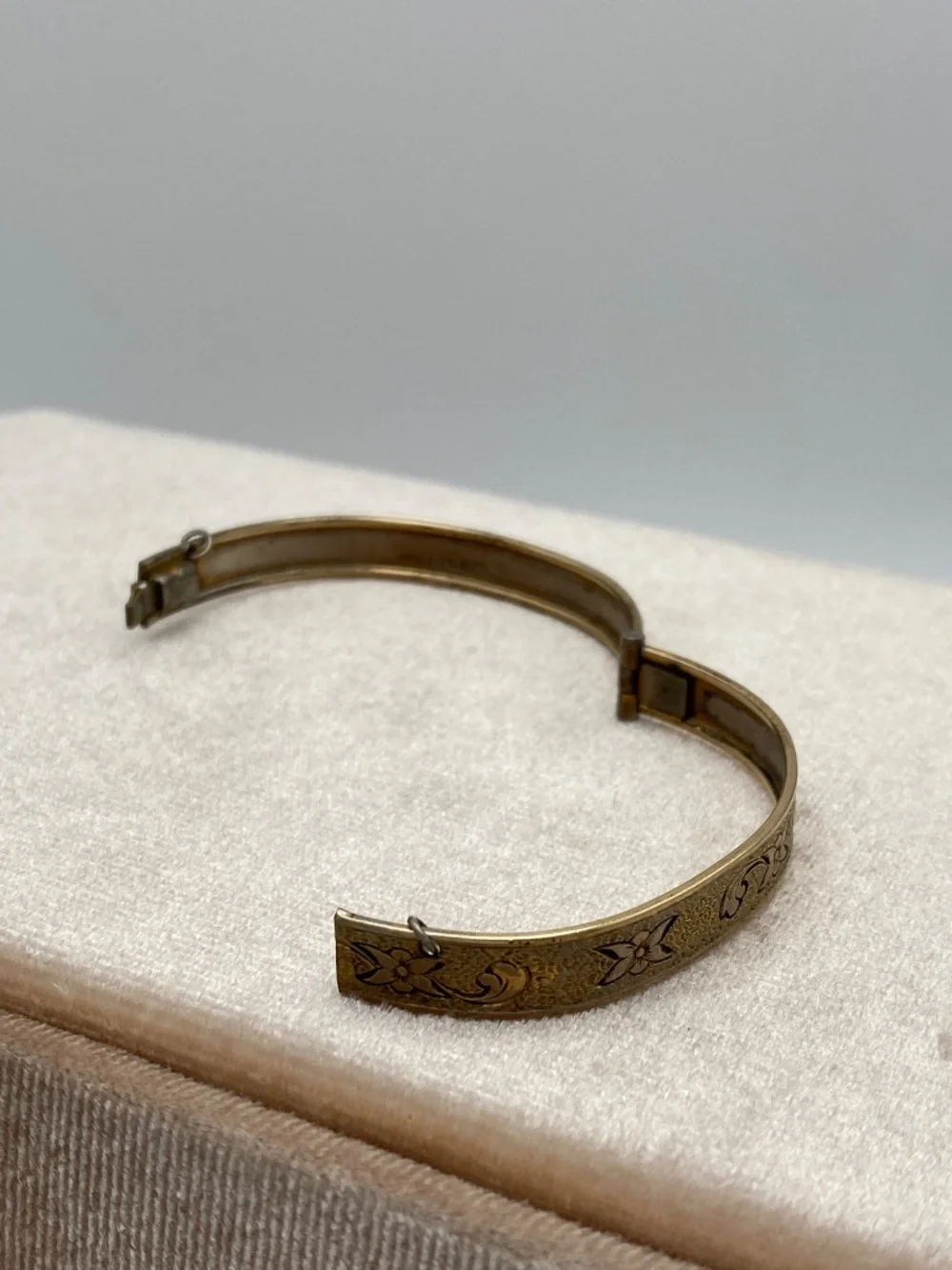 Antique Gold Plated Engraved Baby Bangle Bracelet Hinged Floral Child 1920s-30s